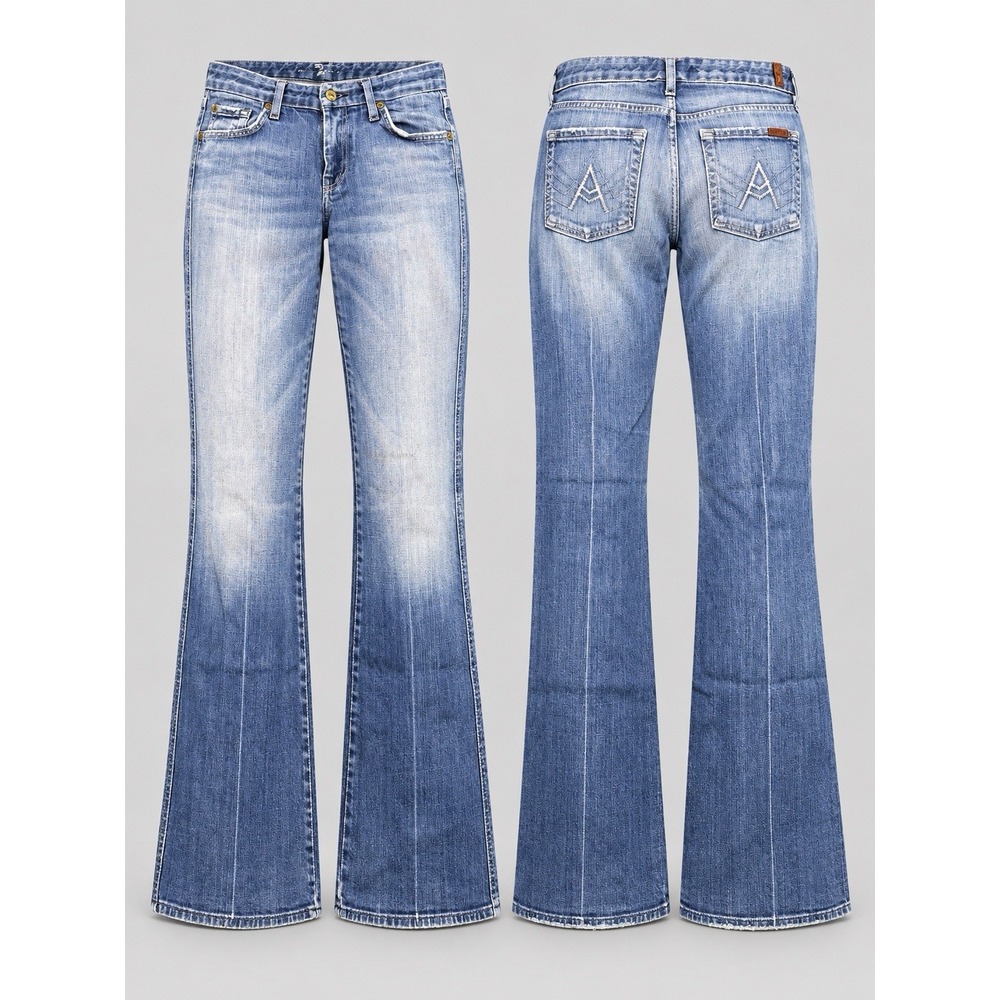 7 For All Mankind jeans womens 29/31 Boot Cut  5 Pocket Blue  y2k whiskering